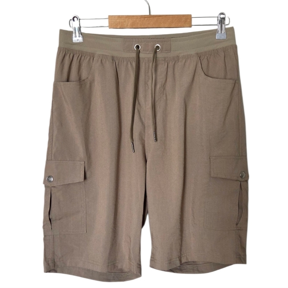 MoFiz Mens Cargo Shorts Medium Taupe Elastic Waist Drawstring Stretch